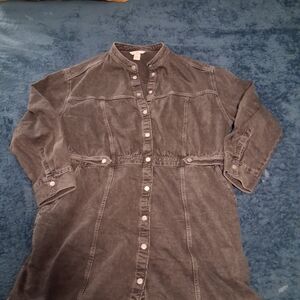 H&M Black Denim Button-Up Dress with Stand Collar